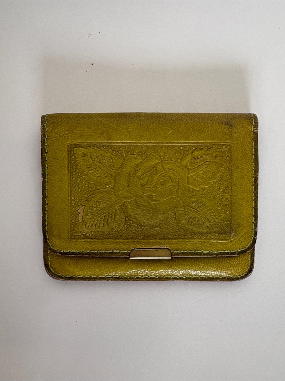 SalyLimonUSA Handmade Tooled Leather Rose Wallet Green